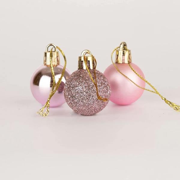 Pale Pink Shatterproof Christmas Baubles in 12 Pack and 24 Pack Options with Mixed Finishes image 1