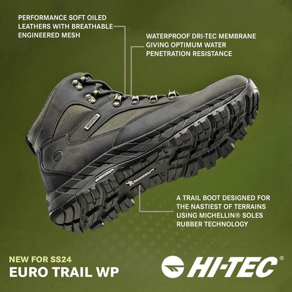 Hi-Tec Mens Euro Trail Walking Boots - Khaki Green