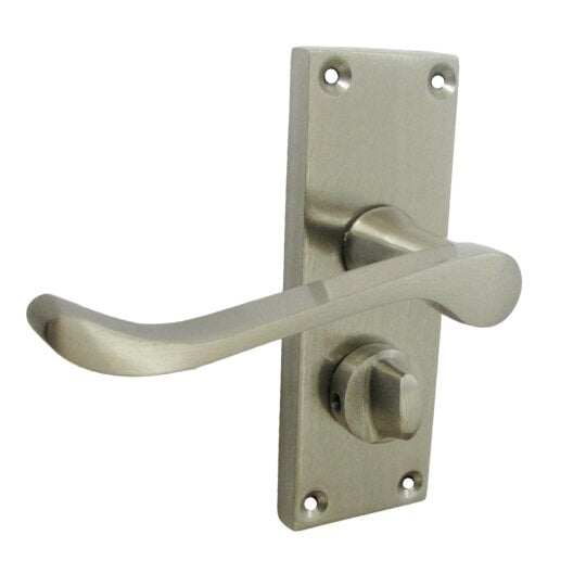 EDH Door Hardware Victorian Scroll Satin Nickel Bathroom Door Handles Set with Privacy Lock 2 Pair