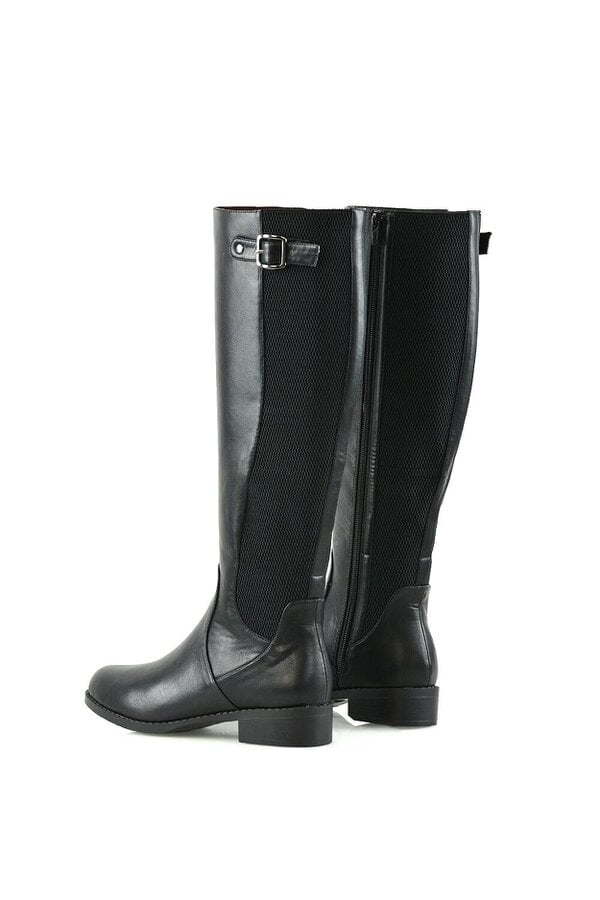 XY LONDON Knee High Flat Low Heel Long Boots With Stretchy Calf