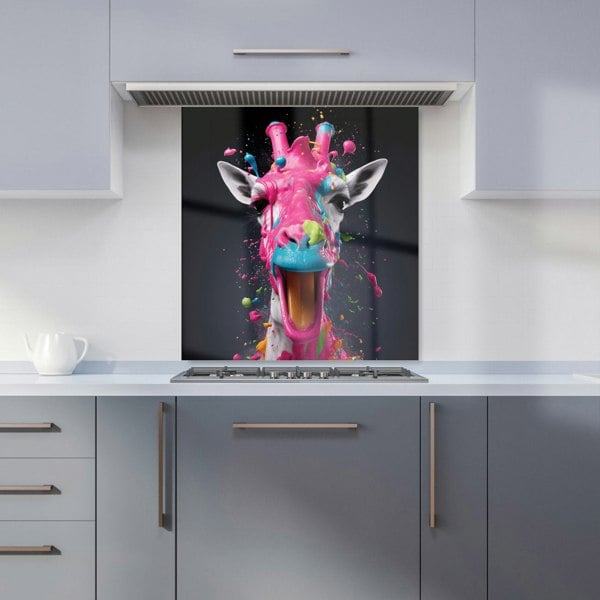 Warren Reed - Designer Splashart Giraffe Face Pink Kitchen Splashback