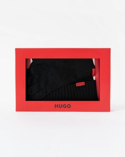 HUGO Xanti Mens Beanie and Gloves Gift Set - Black 001