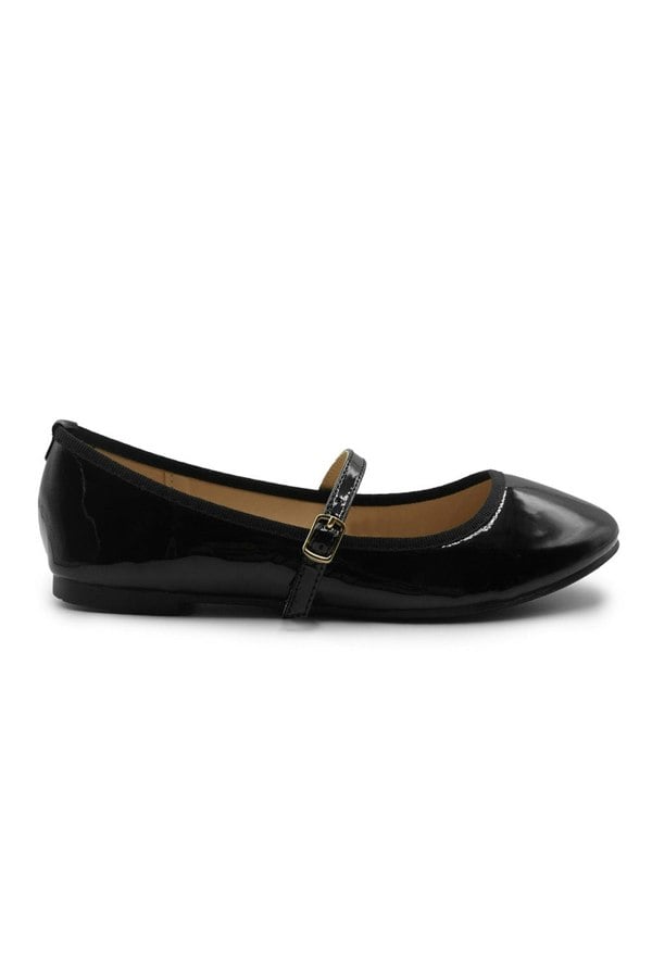 Where's That From Josie Ballerina Flats With Strap Detail in Black Patent