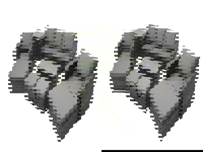 Fimous Outdoor Reclining Chair 3 Seater Sofa Coffee Table Set Garden Rattan Furniture Set 9 Seater with 4 Stools Side Table Dark Grey