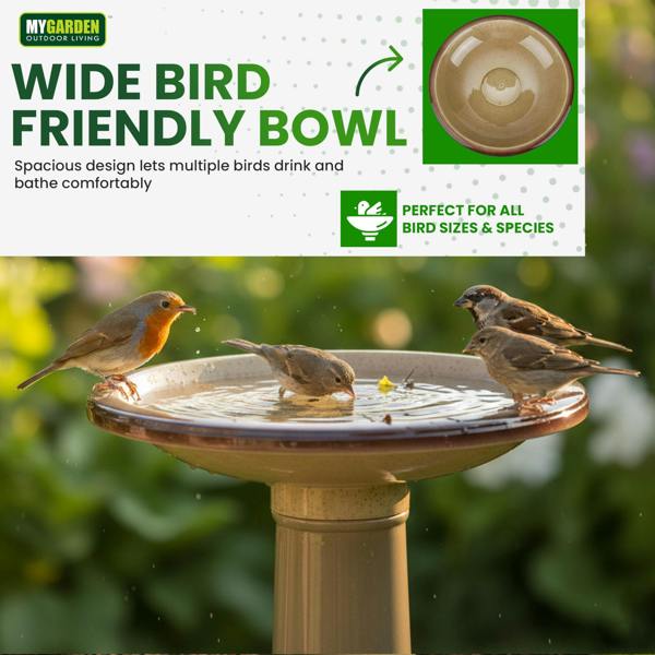 My Garden Outdoor Living Garden Bird Bath Ceramic Effect-Free-Standing Bird Bath for Garden & Outdoor-Weather Resistant Finish, Stable Pedestal Base