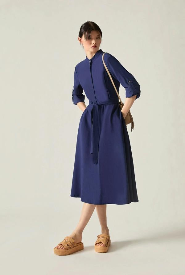 James Lakeland Navy Tie-Waist Midi Dress