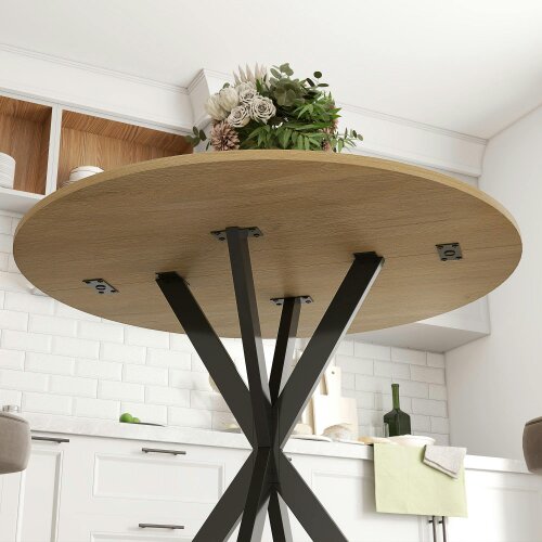 Wyld Haus Mihafi Metal And Wood White Oak Finish Industrial Round Dining Table 80cm