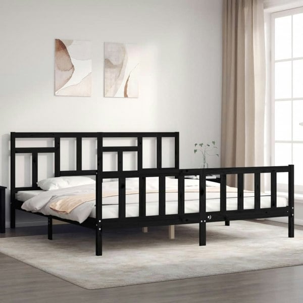 Berkfield Bed Frame with Headboard Black 200x200 cm Solid Wood