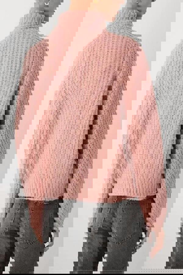 WOVCOR Soft-Textured Oversize Knit Cardigan with Zipper Detail