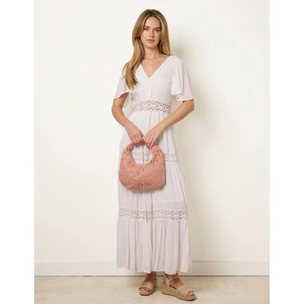 Blue Vanilla V-Neck Tiered Crochet Detail Maxi Dress