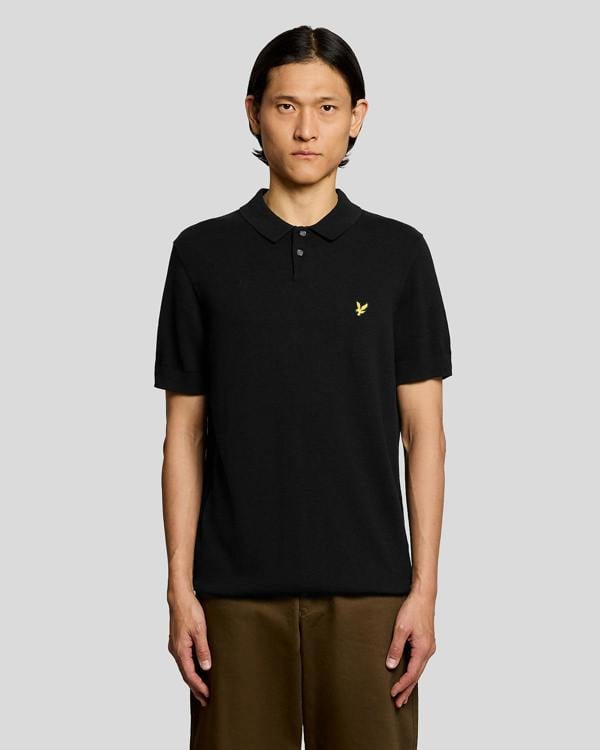 Lyle & Scott Cotton Short Sleeve Mens Knitted Polo - Z865 Jet Black | CHO | Designer Mens Short Sleeve Polo Shirts