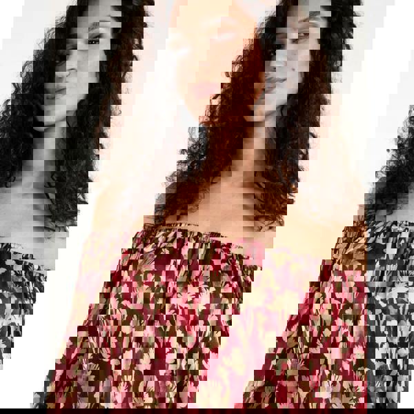 Blue Vanilla Floral Ruched Sleeve Bardot