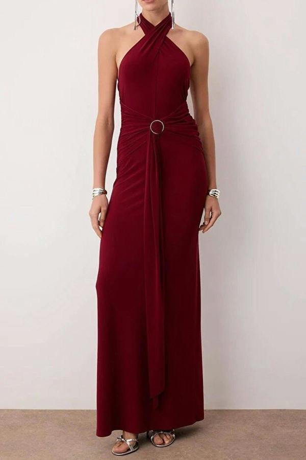 WOVCOR Maxi Elegant Evening Dress with Accessory Detail