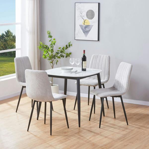 Core Products Aspen Dining Set - White Sintered Stone Square Table & 4 Straight Stitch Dining Chairs
