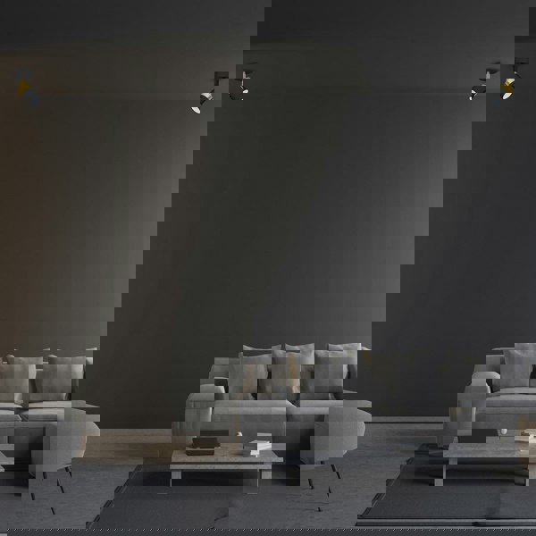 Milagro Joker Hand Made Ceiling Lamp In Matt Black With Luxurious Gold Detail Featuring Minmalistic Slender Cylinder Shades