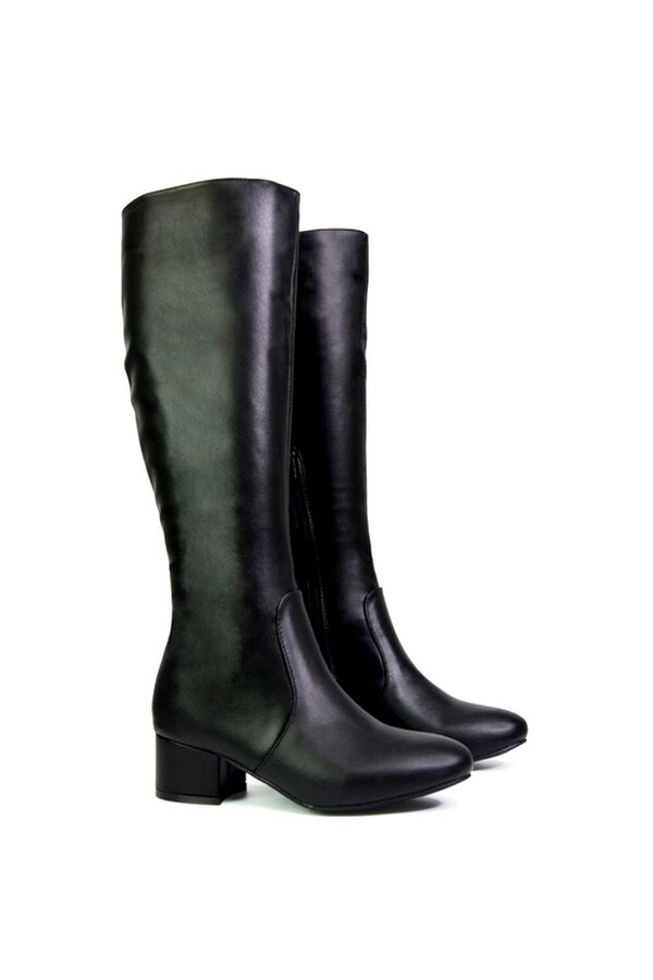 XY LONDON Zip Up Knee High Boots With Mid Block Heel