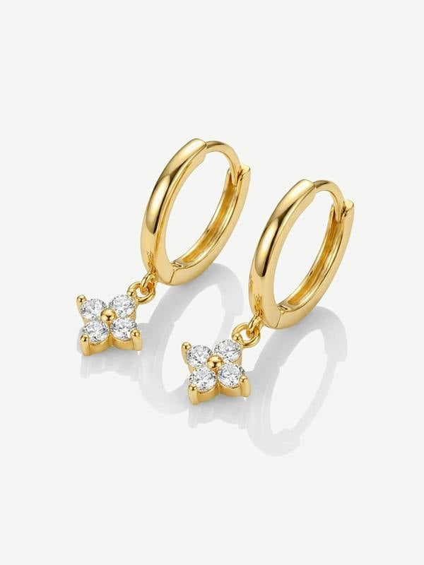 Small Huggie Hoop Earrings With Hydrangea Flower in 14k Gold or Silver