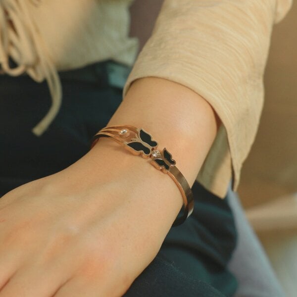 The Colourful Aura Rose Gold Dual Butterfly Slim Magnetic Design Bangle Bracelet