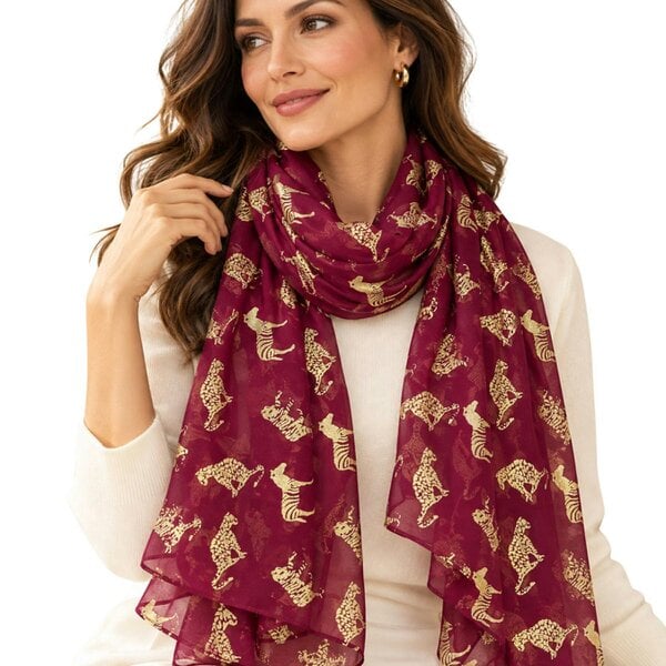 Love EMVY Lightweight Animal Print Scarf for Women – Tiger, Zebra & Leopard Design - Red
