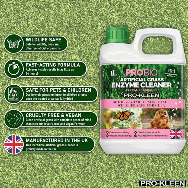 ProKleen Pro-Kleen ProBio Artificial Grass Cleaner Probiotic Based Deodoriser Odour Eliminator Floral 1L