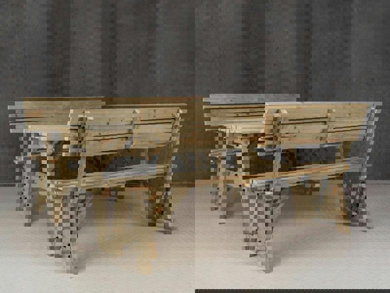 Victoria Picnic Table and Benches Set With Backrest - Wooden Outdoor Dining Set for Gardens and Patios