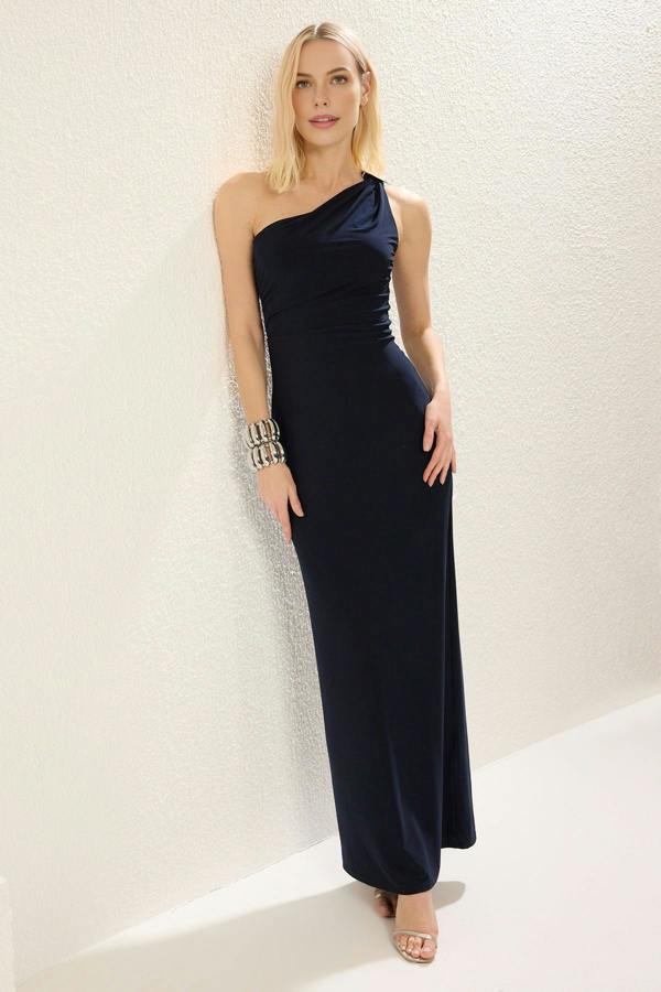 WOVCOR One-Shoulder Knitted Maxi Elegant Evening Dress with Accessory Details