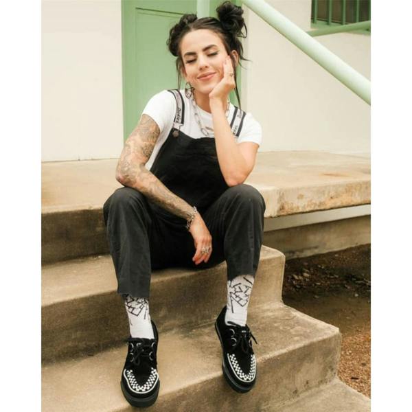 TUK Footwear TUK Pointed Creeper Sneaker Black White Suede Platform Shoes - A9182
