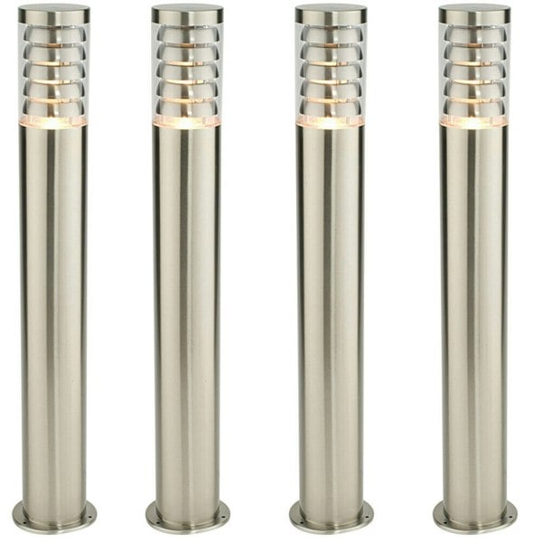 4 PACK Outdoor Garden Bollard Light 80cm Brushed Steel 9W Outside Lamp Post IP44 Loops