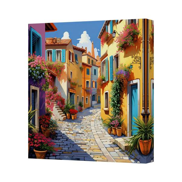 Benjamin Tate Design Colorful Mediterranean Street Canvas Art Print With Wooden Frame
