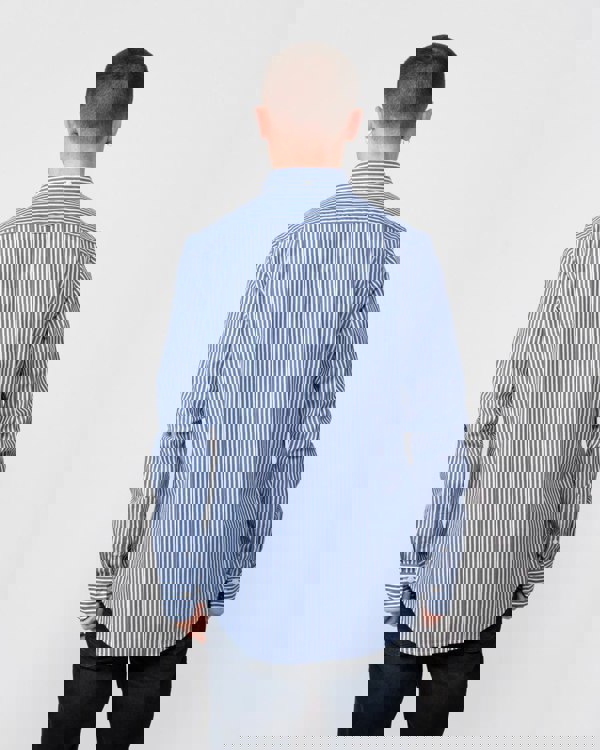 GANT Mens Slim Fit Striped Poplin Shield Shirt - 436 College Blue