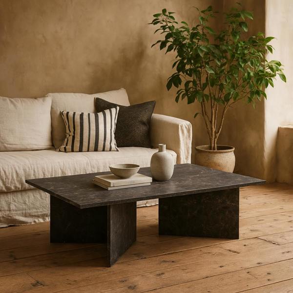 Wyld Haus Singapore Brown Marble Modern Rectangular Coffee Table