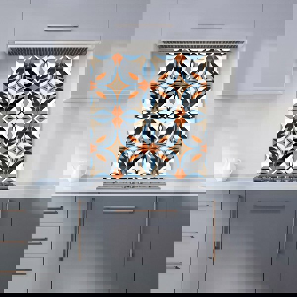 Warren Reed - Designer Brown And Blue Geometric Pattern Kitchen Splashback