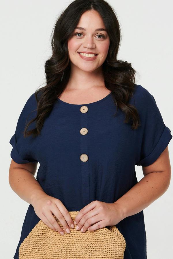 Navy | Curve Layered Short Sleeve Tunic Top
