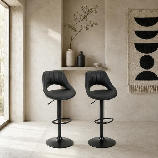 Wyld Haus Nadi Set Of 2 Black Faux Leather Bar Chairs With Padded Seats