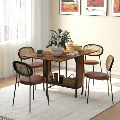 Wyld Haus Nilanana Wooden Rustic Brown And Black Drop Leaf Dining Table Seating 6