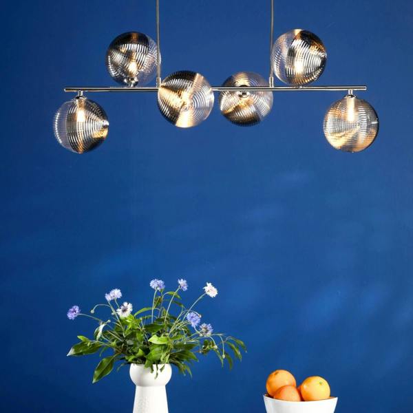 Pagazzi Lighting Claudia 6 Light Silver & Glass Ceiling Pendant Bar