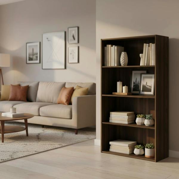 WALPLUS Pasir 4-Tier Open Shelf, Columbia Walnut | Stylish Wall Art for Modern Homes