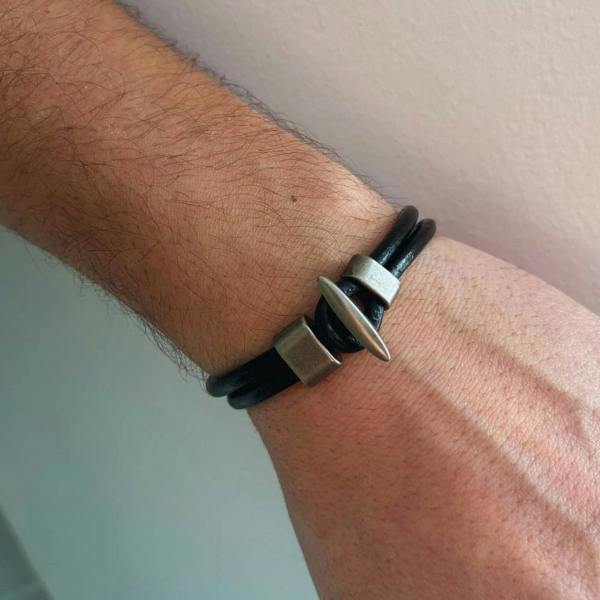 Aye Do Gifts Men's Black Double Leather Bracelet