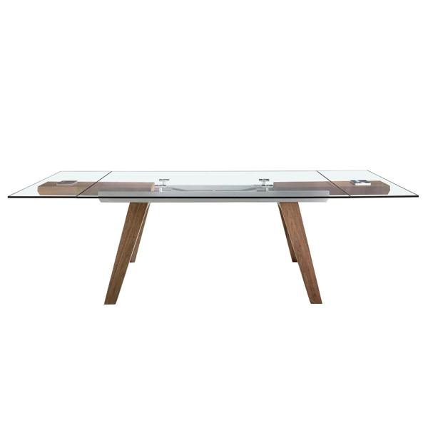 Angel Cerdá Rectangular tempered glass and walnut extending dining table 1131
