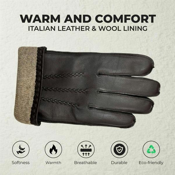 Infinity Leather Men’s Italian Leather Warm Wool Lining Winter Stich Design Gloves - M-LGV-205