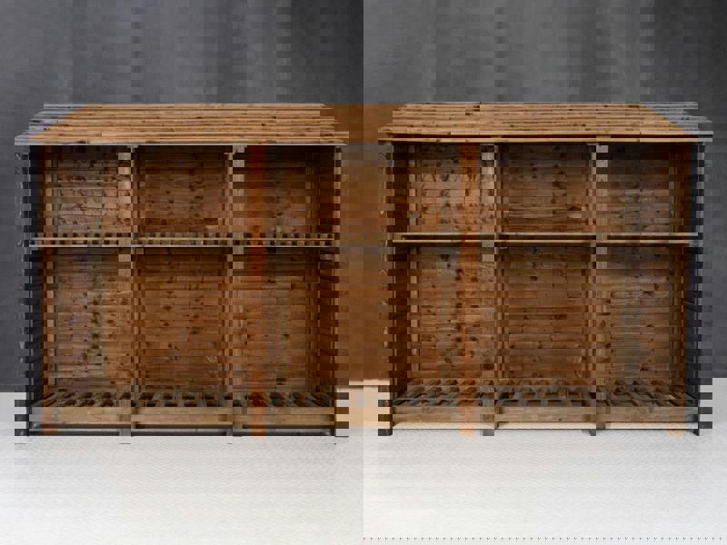 Arbor Garden Solutions Wooden Log Store with Shelf W-335cm, H-126cm or 180cm, D-88cm - Brown Finish