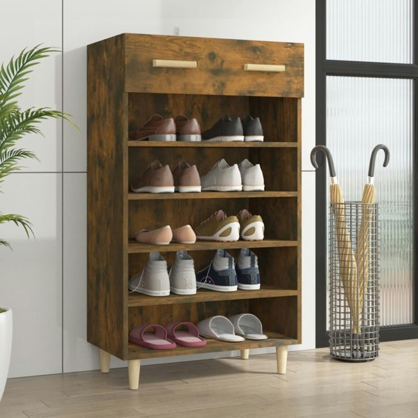 Berkfield Shoe Cabinet Smoked Oak 60x35x105 cm Engineered Wood
