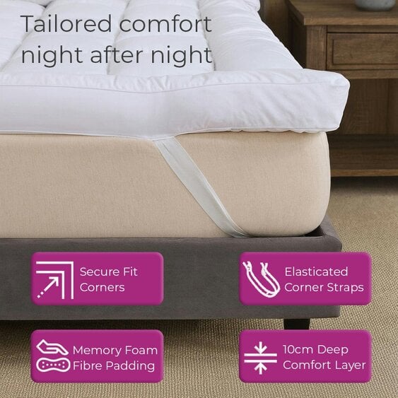 Neo Single Mattress Topper Soft Memory Foam Plush Bounce Fibre Breathable Diamond Quilted Fabric AntiSlip Corner Straps Secure Fit All Bed Sizes