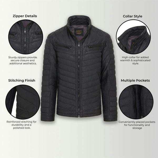 Infinity Leather Mens Quilted Puffer Leather Bomber Jacket - Torpoint