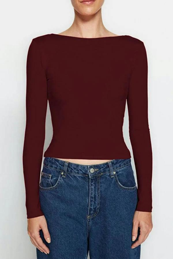 Hoxton Gal Cotton Stretch Fitted Knit Blouse with Open Back Detail