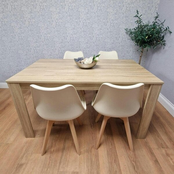 Kosy Koala Dining Table Set Oak Effect Table With 4 Cream Plastic Chairs Dining Room Furniture