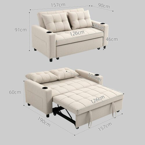 Wyld Haus Kari Fabric Beige 2 Seater Pull Out Sofa Bed