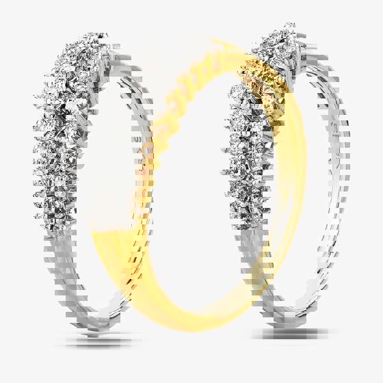 T. H. Baker 9ct Yellow Gold 0.50ct Diamond Claw Set Three Row Ring TH011776R