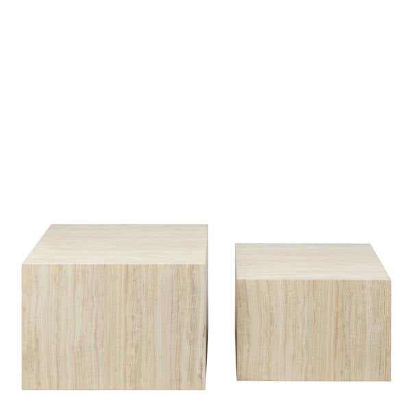 Wyld Haus Set of 2 Munkebo Light Travertine Marble Square Coffee Tables Light
