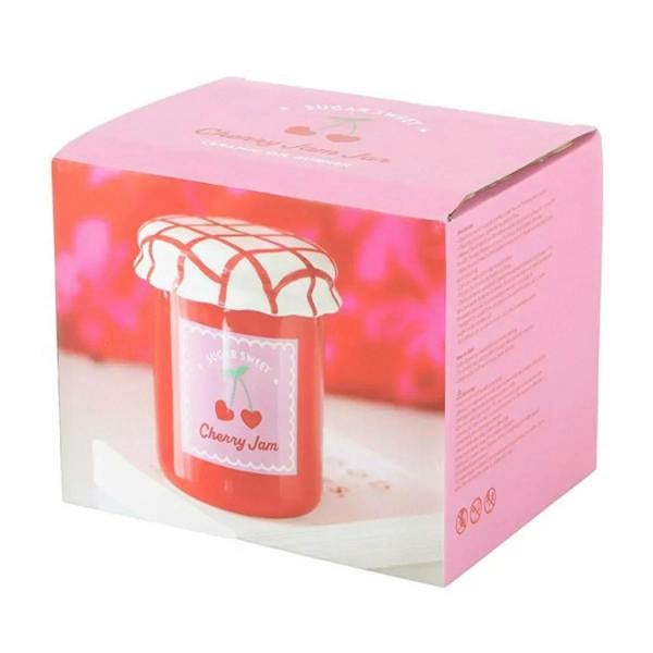 Cherry jam-style wax warmer retail box with window showing the jar